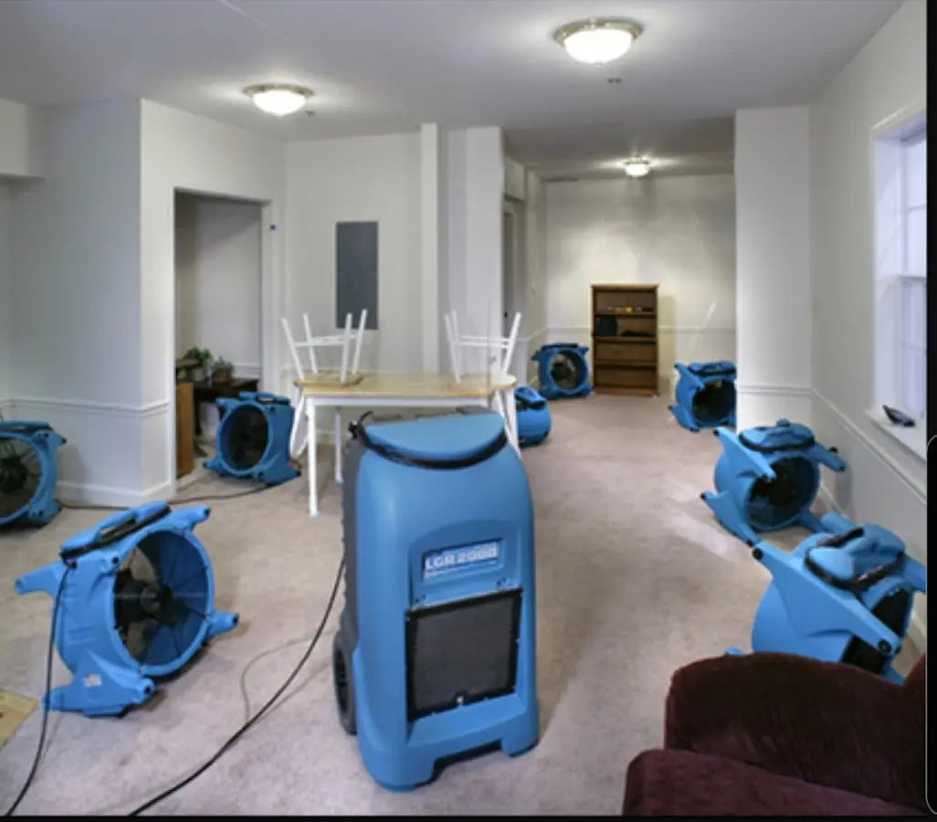 Air movers and dehumidifier setup for Water Damage Restoration in Glen Ridge